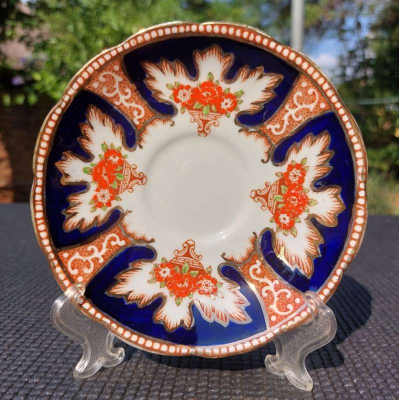 ROYAL ALBERT ENAMEL HANDPAINTED SAUCER AND SIDEPLATE (2ND OF 2) ANTIQUE 1922-1934 CROWN CHINA MARK