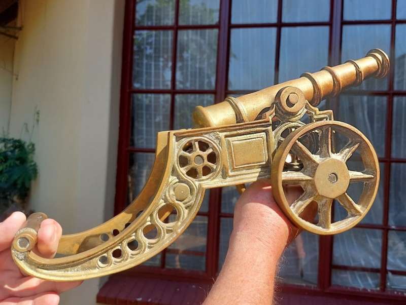 BRASS ARTILLERY CANNON VINTAGE VERY LARGE (45CM LONG) AND VERY HEAVY (6,5KG)