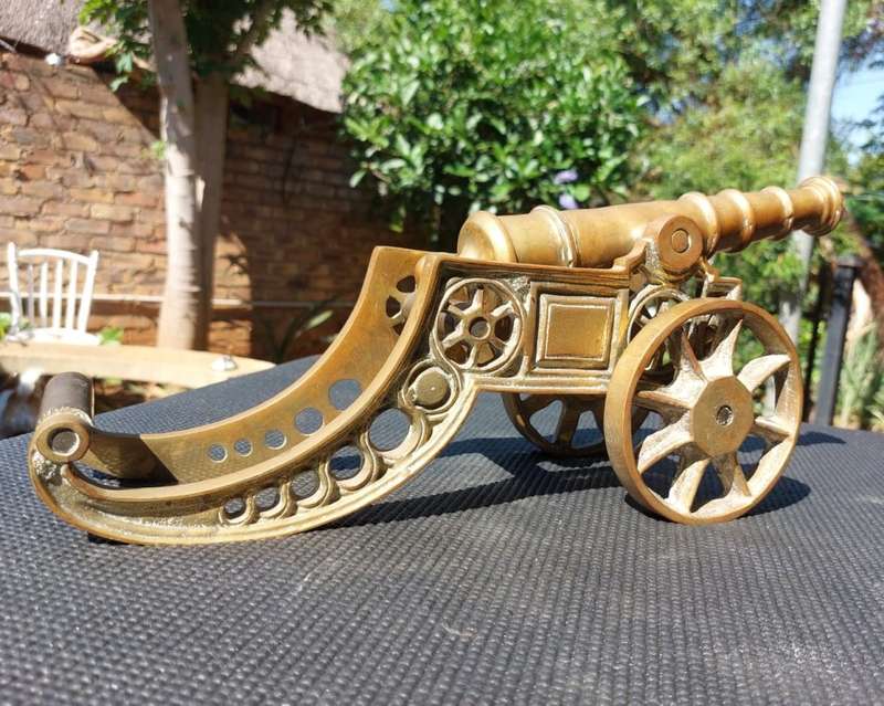 BRASS ARTILLERY CANNON VINTAGE VERY LARGE (45CM LONG) AND VERY HEAVY (6,5KG)