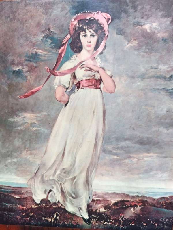 PINKIE (MISS SARAH MOULTON) VINTAGE FRAMED LITHOGRAPH PRINT OF A THOMAS LAWRENCE 1794 PAINTING
