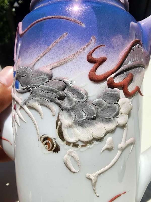 VINTAGE (1930-1960) JAPANESE DRAGONWARE MORIAGE GEISHA LITHOPHANE PURPLE LUSTERWARE 17 PIECE TEASET