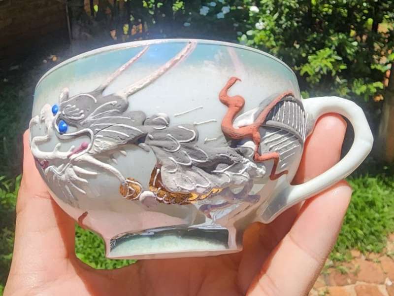 JAPANESE DRAGONWARE MORIAGE GEISHA LITHOPHANE GREEN LUSTERWARE 24 PIECE TEASET VINTAGE (1930-1960)