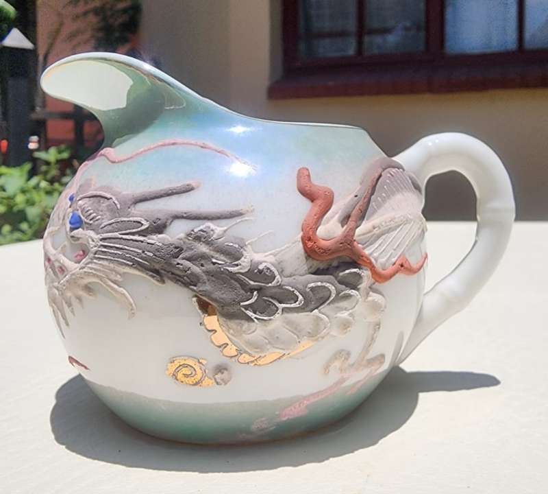 JAPANESE DRAGONWARE MORIAGE GEISHA LITHOPHANE GREEN LUSTERWARE 24 PIECE TEASET VINTAGE (1930-1960)