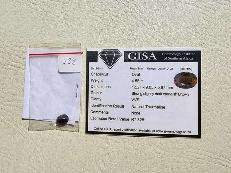GISA CERTIFIED ORAGISH BROWN TOURMALINE (IMPERIAL TOURMALINE) 4,55CT GEMSTONE NATURAL AND UNTREATED
