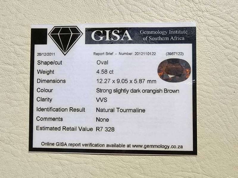 GISA CERTIFIED ORAGISH BROWN TOURMALINE (IMPERIAL TOURMALINE) 4,55CT GEMSTONE NATURAL AND UNTREATED