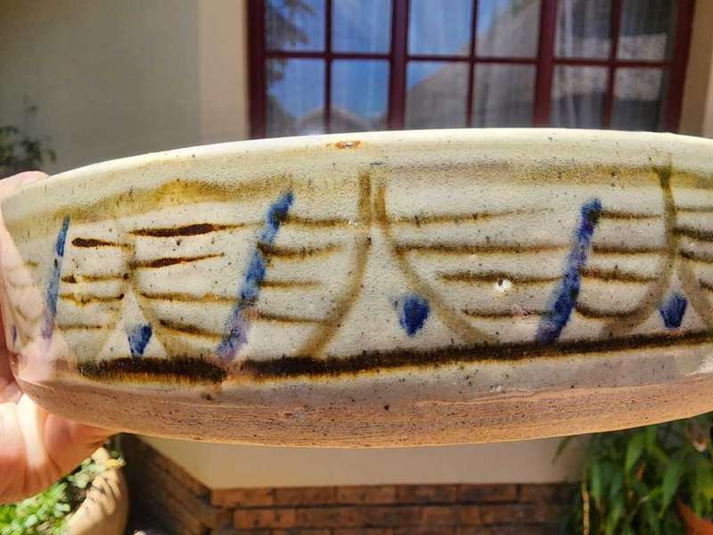 HAND PAINTED EARTHENWARE CHIP AND DIP DISH