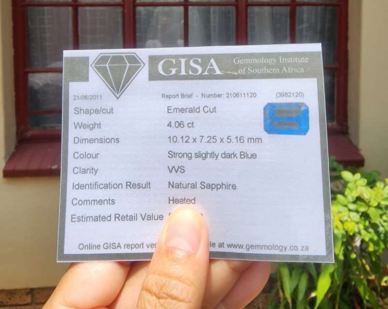 GISA CERTIFIED 4.1CT BLUE SAPPHIRE WITH LOVELY EMERALD CUT FROM CEYLON (SRI LANKA)  THERMAL TESTED