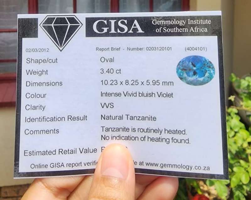 GLORIOUS GISA CERTIFIED 3.40CT INTENSE VIVID BLUISH VIOLET TANZANITE GEMSTONE  PLEASE DESCRIPTION