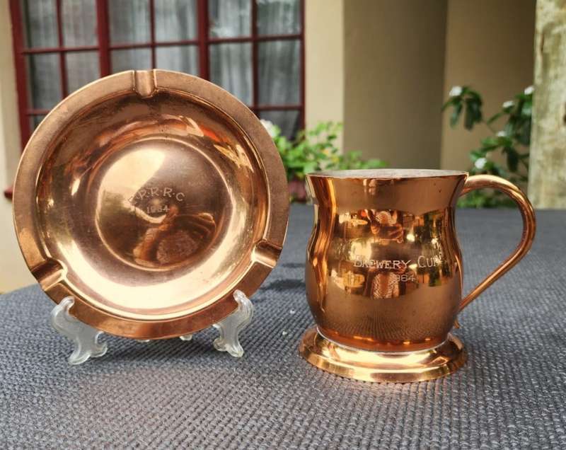RHODESIA COPPER! VINTAGE (1964) COPPER BREWERS CUP COFFEE MUG AND ASHTRAY