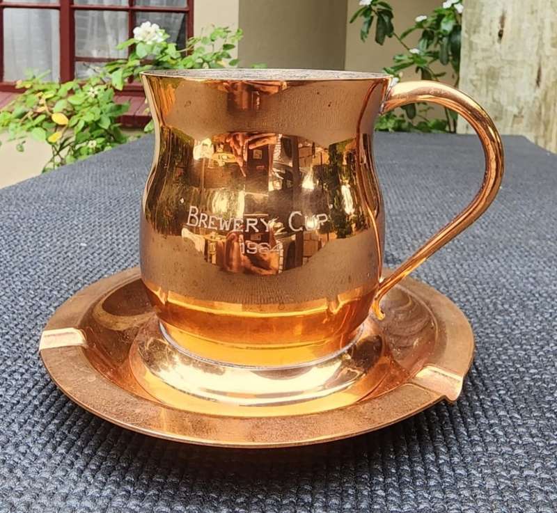 RHODESIA COPPER! VINTAGE (1964) COPPER BREWERS CUP COFFEE MUG AND ASHTRAY