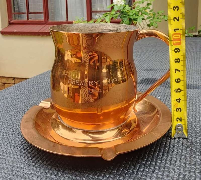 RHODESIA COPPER! VINTAGE (1964) COPPER BREWERS CUP COFFEE MUG AND ASHTRAY