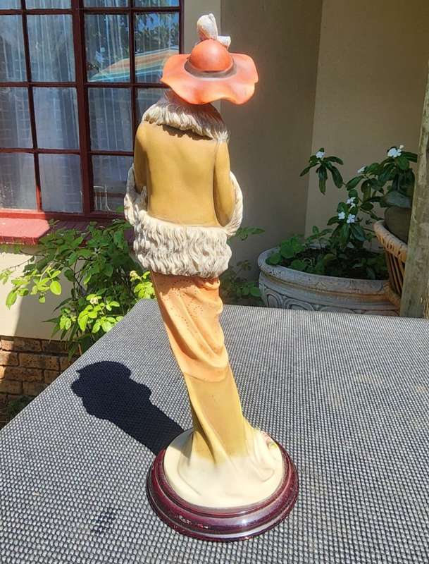 ELEGANT LADY JULIANA COLLECTION 2004 FIGURINE WITH FUR COAT, HAT AND LONG NECKLACE HAND FINISHED