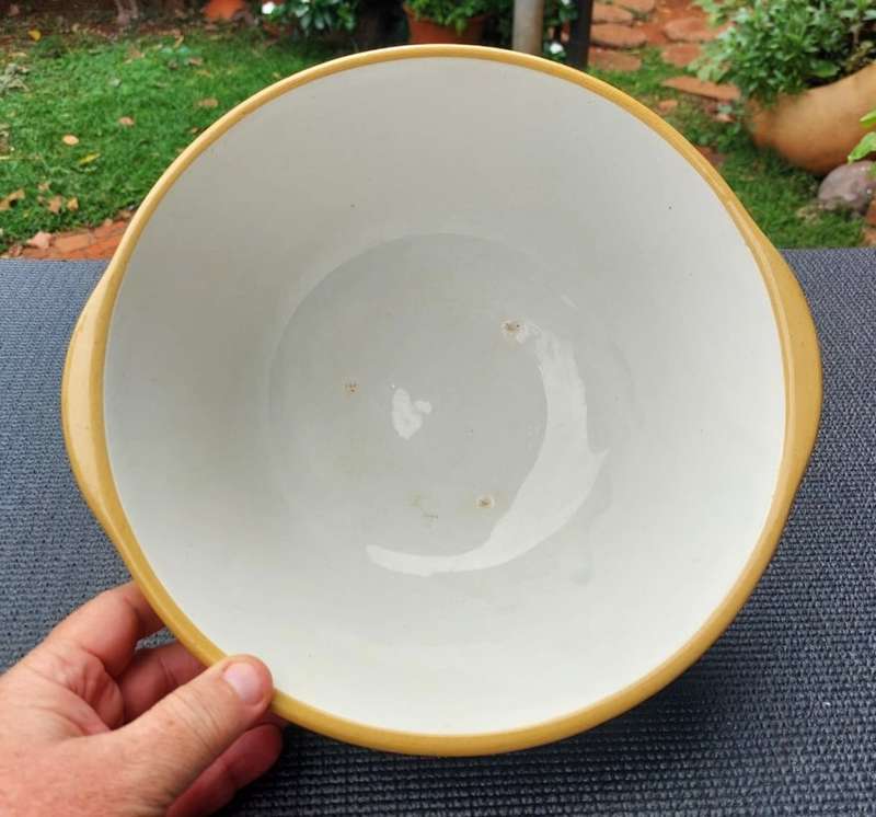 VINTAGE 1950S TG GREEN & CO ENGLAND THE GRIPSTAND TWO HANDLED MIXING BOWL 30CM WIDE RARE FIND
