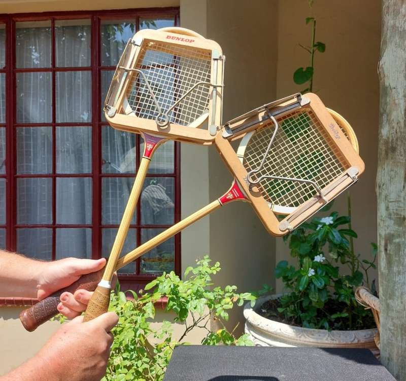 Red Devil Grays of Cambridge Craftsman Vintage Wooden Squash Racquets with Dunlop Guards
