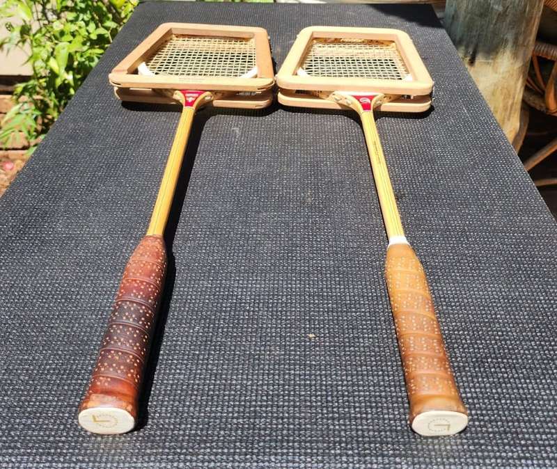 Red Devil Grays of Cambridge Craftsman Vintage Wooden Squash Racquets with Dunlop Guards