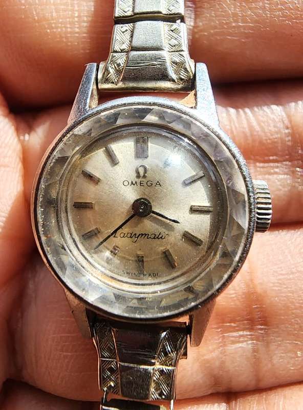 Omega Ladymatic Vintage 1970s Hand Wound Cocktail Watch with Omega Signed Crown