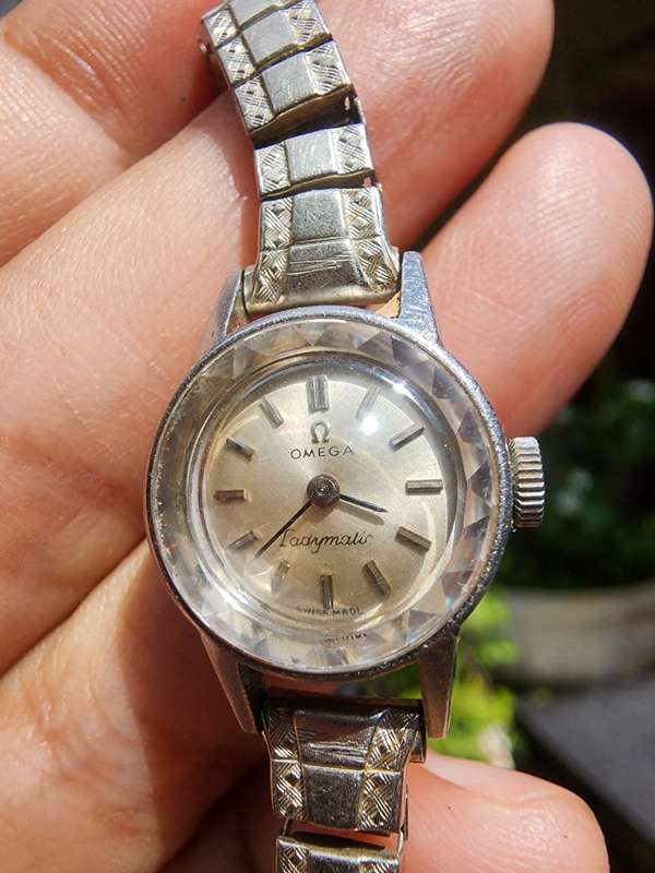 Omega Ladymatic Vintage 1970s Hand Wound Cocktail Watch with Omega Signed Crown