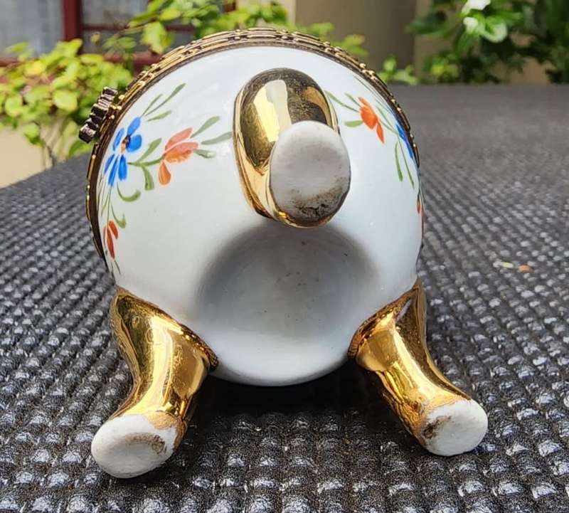 Exquisite Hand Painted Faberge Style Porcelain Egg Hinged and Clasped in Non Magnetic Gold Metal 1st