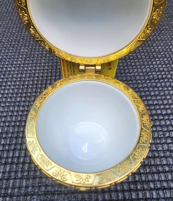 Exquisite Hand Painted Faberge Style Porcelain Egg Hinged and Clasped in Non Magnetic Gold Metal 2nd