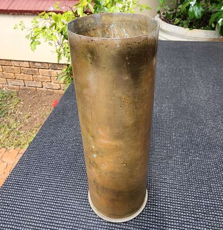 RARE WW2 1941 SA / CANADIAN 25 POUNDER (25 PR CAL 87,6MM) FIELD ARTILLERY GUN HEAVY BRASS CASING 1