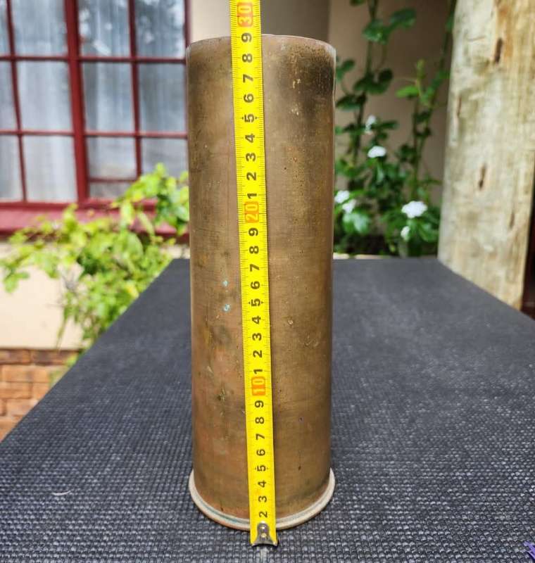 RARE WW2 1941 SA / CANADIAN 25 POUNDER (25 PR CAL 87,6MM) FIELD ARTILLERY GUN HEAVY BRASS CASING 1