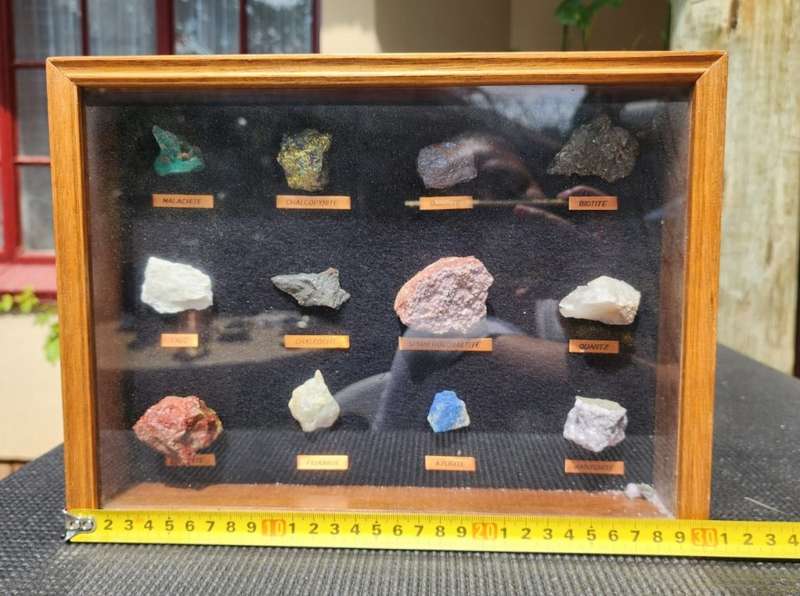 Beautiful ROCK and MINERAL Collection in Wooden Display Cabinet