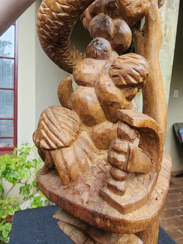 Unusual Elaborately Hand Carved Nyami Nyami Zambezi River Snake Head Handle Walking Stick