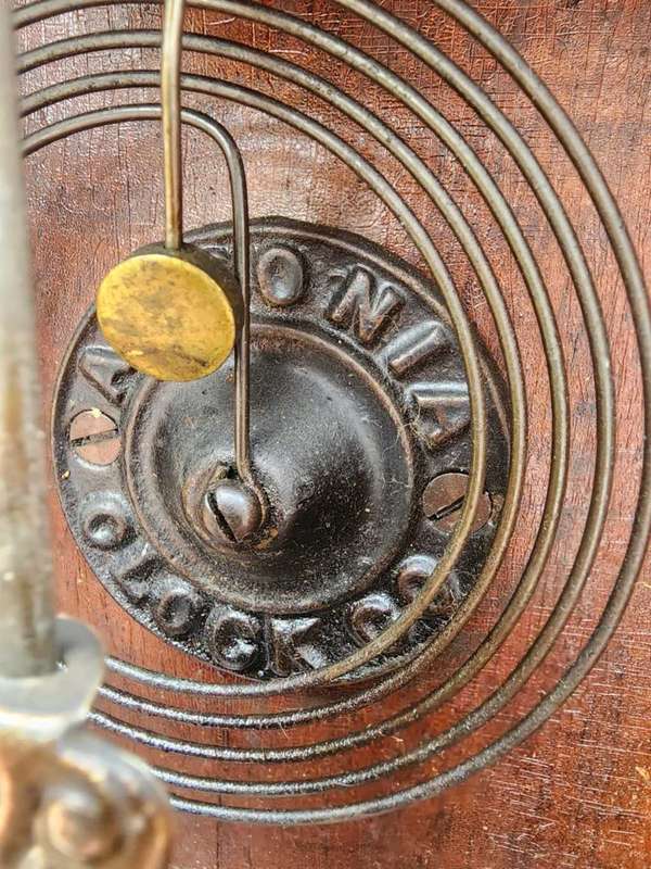 Antique 1901 Ansonia Kirkwood Oak Kitchen or Gingerbread Clock Working with Key