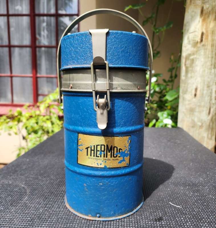 Iconic 1930s Large Blue Thermos Brand Vacuum Flask  The Very First Vacuum Flask Brand