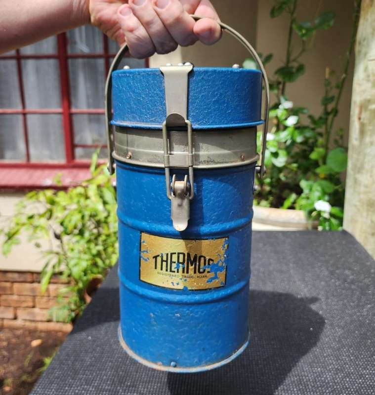 Iconic 1930s Large Blue Thermos Brand Vacuum Flask  The Very First Vacuum Flask Brand