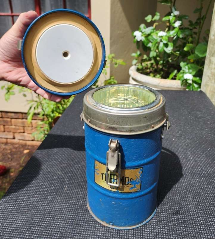 Iconic 1930s Large Blue Thermos Brand Vacuum Flask  The Very First Vacuum Flask Brand
