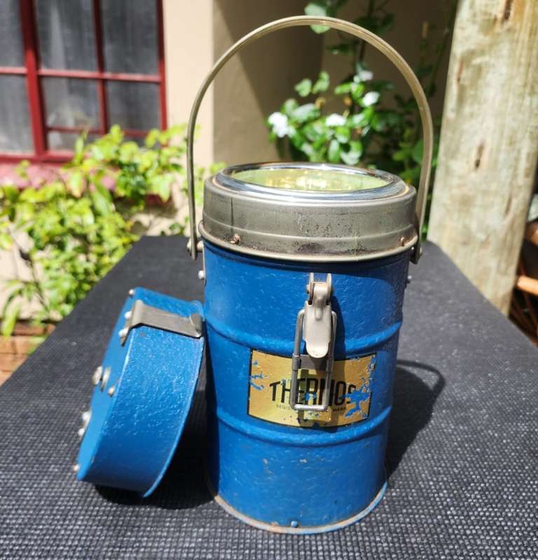 Iconic 1930s Large Blue Thermos Brand Vacuum Flask  The Very First Vacuum Flask Brand