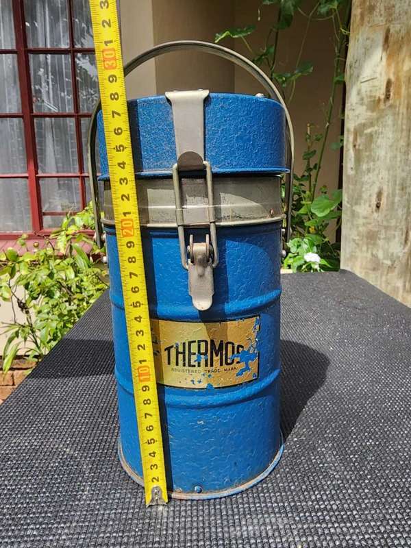 Iconic 1930s Large Blue Thermos Brand Vacuum Flask  The Very First Vacuum Flask Brand