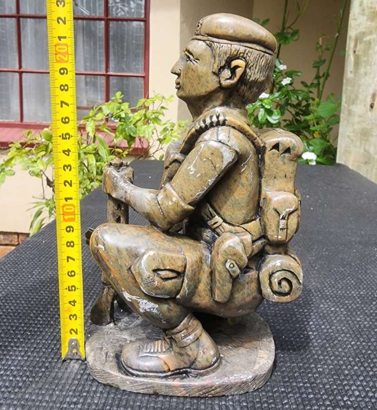 Rhodesian Bush War 1970s RLI Fireforce Troopie Soapstone Statue
