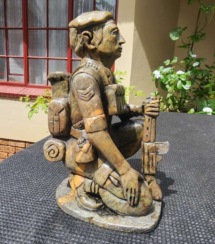 Rhodesian Bush War 1970s RLI Fireforce Troopie Soapstone Statue