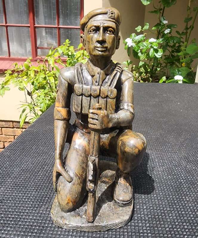 Rhodesian Bush War 1970s RLI Fireforce Troopie Soapstone Statue