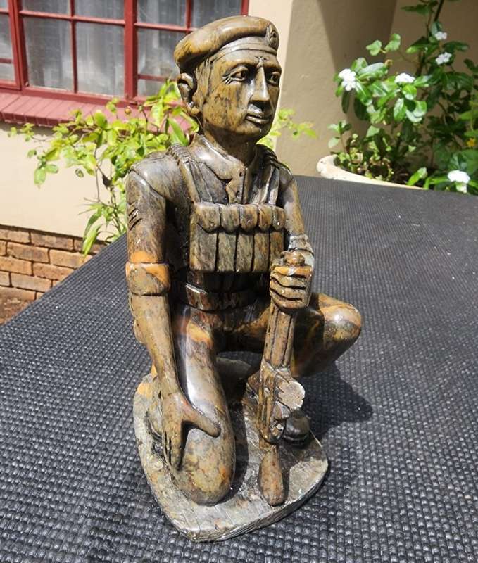 Rhodesian Bush War 1970s RLI Fireforce Troopie Soapstone Statue