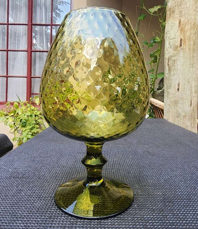 Large 26cm High Vintage 1960s Olive Green Empoli Italian Style Brandy Snifter Vase