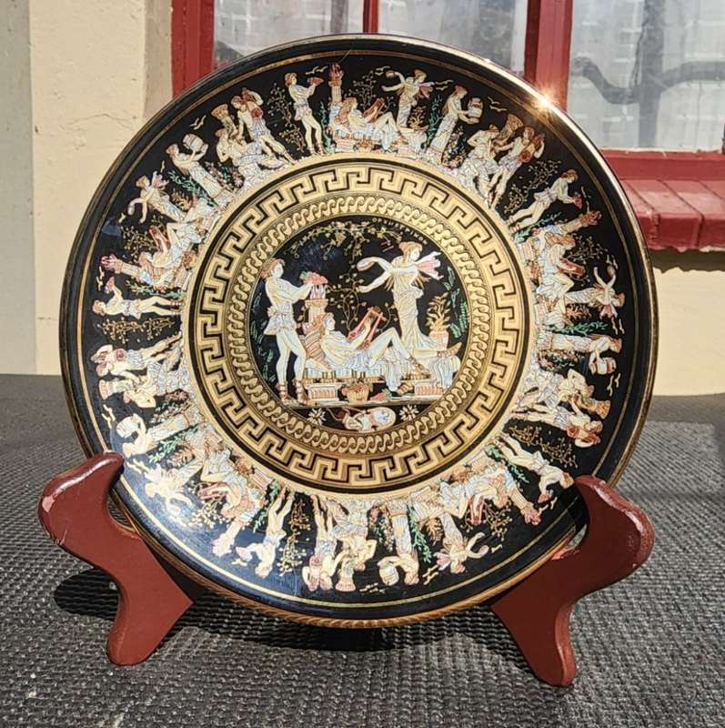 Vintage Tacousis 24K Gold Dionysus Greek God of Wine Plate Handmade