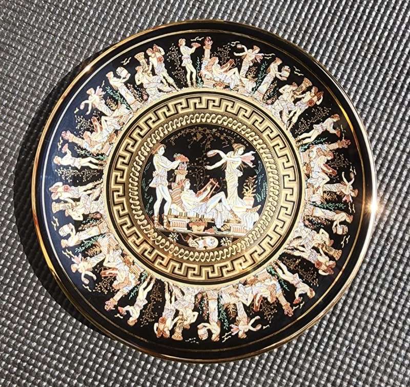 Vintage Tacousis 24K Gold Dionysus Greek God of Wine Plate Handmade
