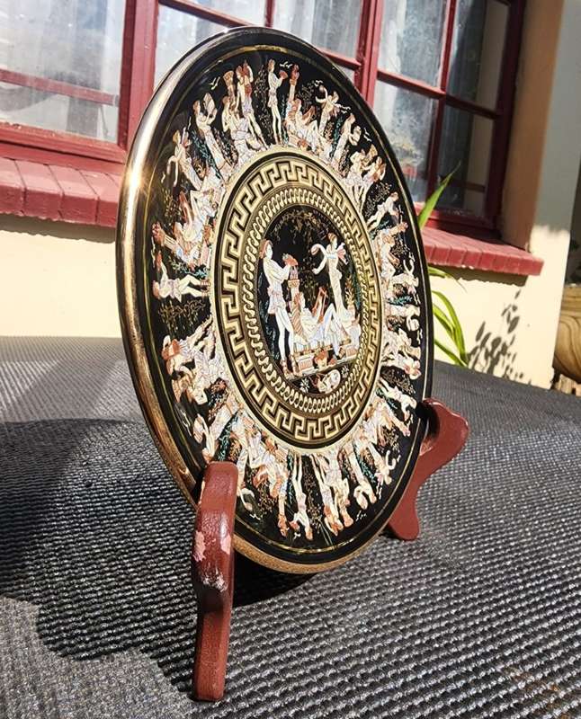 Vintage Tacousis 24K Gold Dionysus Greek God of Wine Plate Handmade