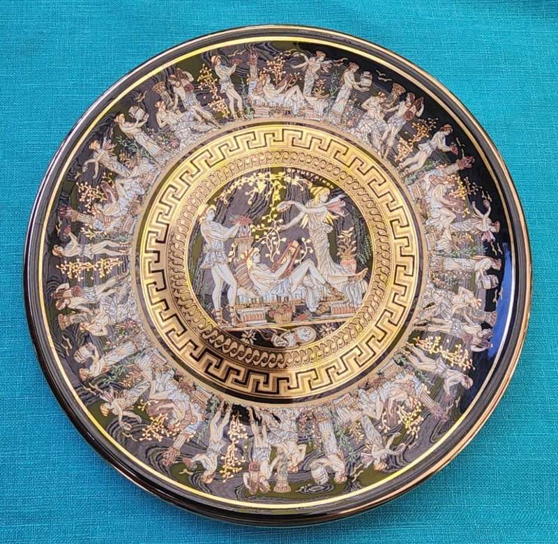 Vintage Tacousis 24K Gold Dionysus Greek God of Wine Plate Handmade