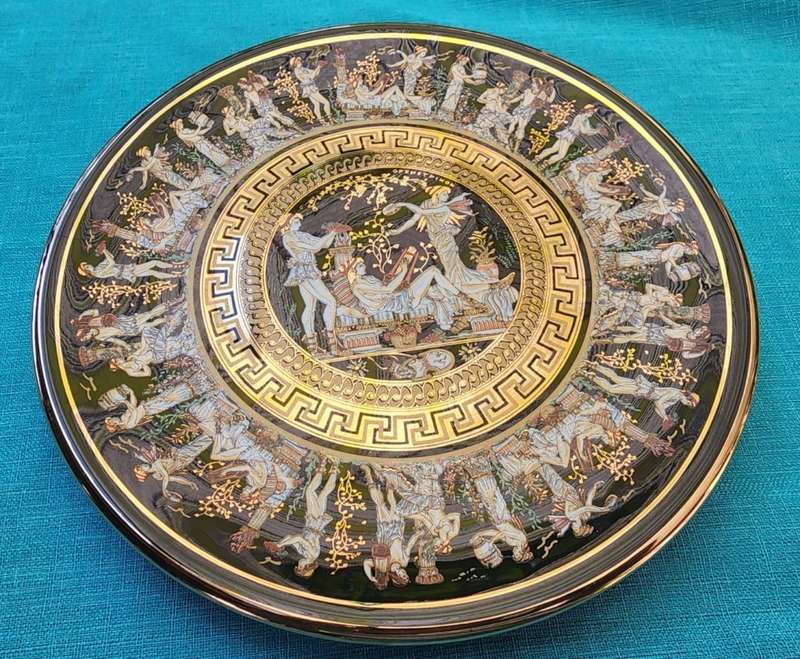 Vintage Tacousis 24K Gold Dionysus Greek God of Wine Plate Handmade