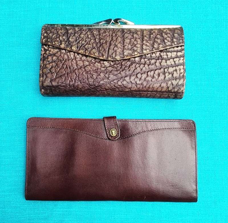 Busby Genuine Wild Buffalo Leather Ladies Kiss Lock Purse plus a Genuine Leather Long Wallet