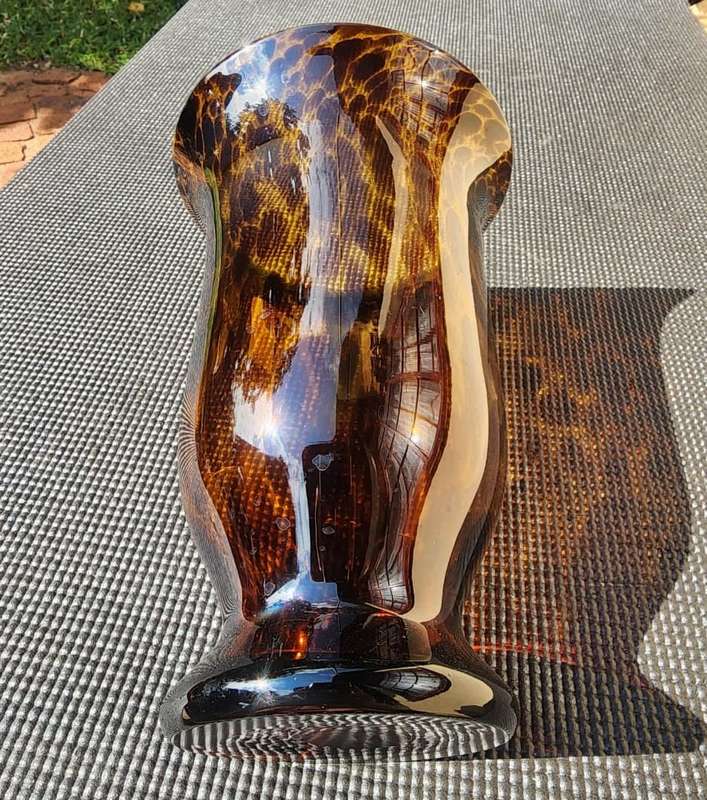 Striking Tortoiseshell Handblown Art Vase 25cm High One of Two on Auction