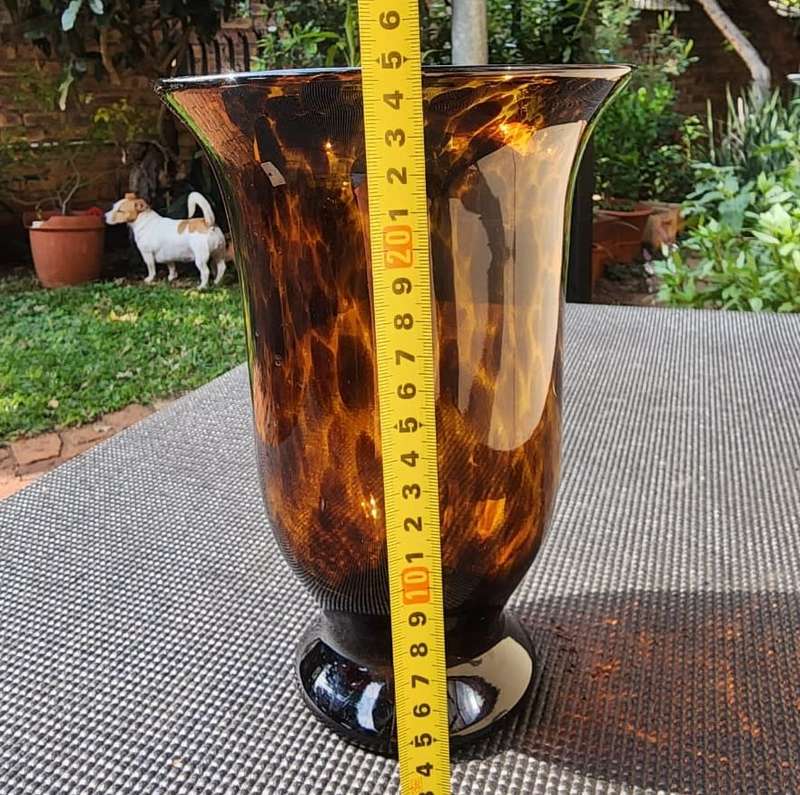 Striking Tortoiseshell Handblown Art Vase 25cm High One of Two on Auction