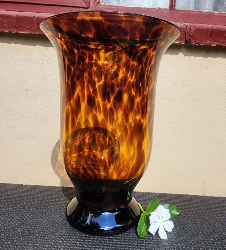 Striking Tortoiseshell Handblown Art Vase 25cm High No Two of Two on Auction