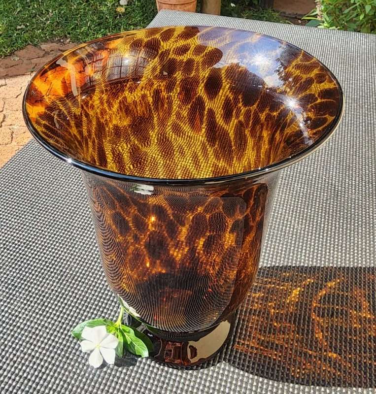 Striking Tortoiseshell Handblown Art Vase 25cm High No Two of Two on Auction
