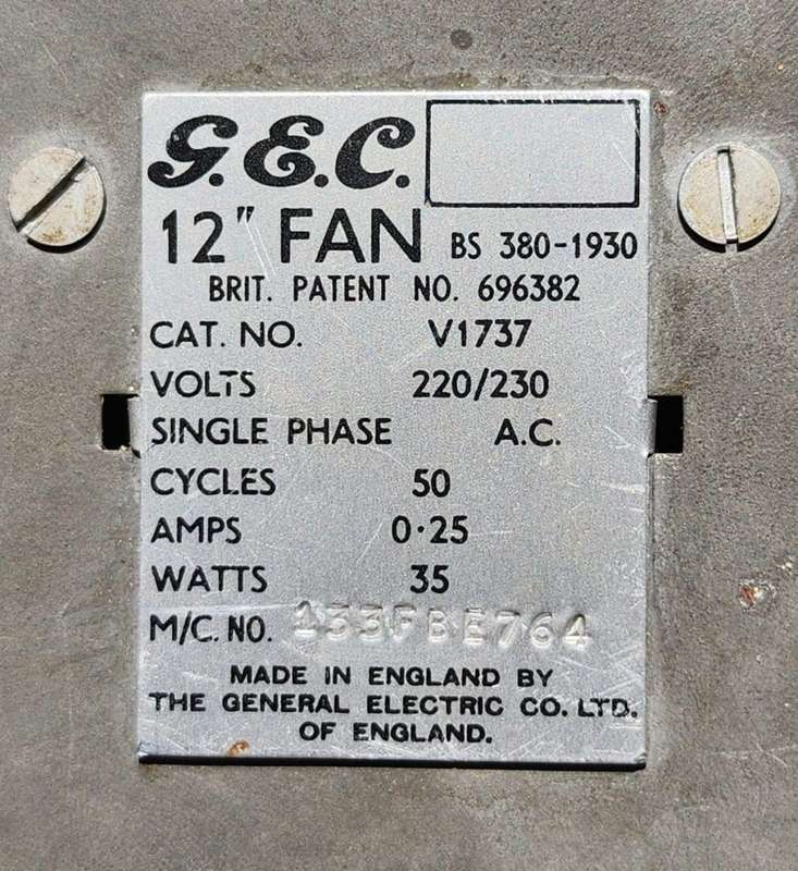 Rare 3 Blade 1930s General Electric Company England (GEC) BS 380 Desk or Wall Fan