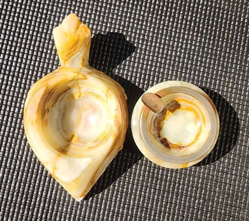 Two Onyx Stone Ashtrays the one shaped like a Turtle